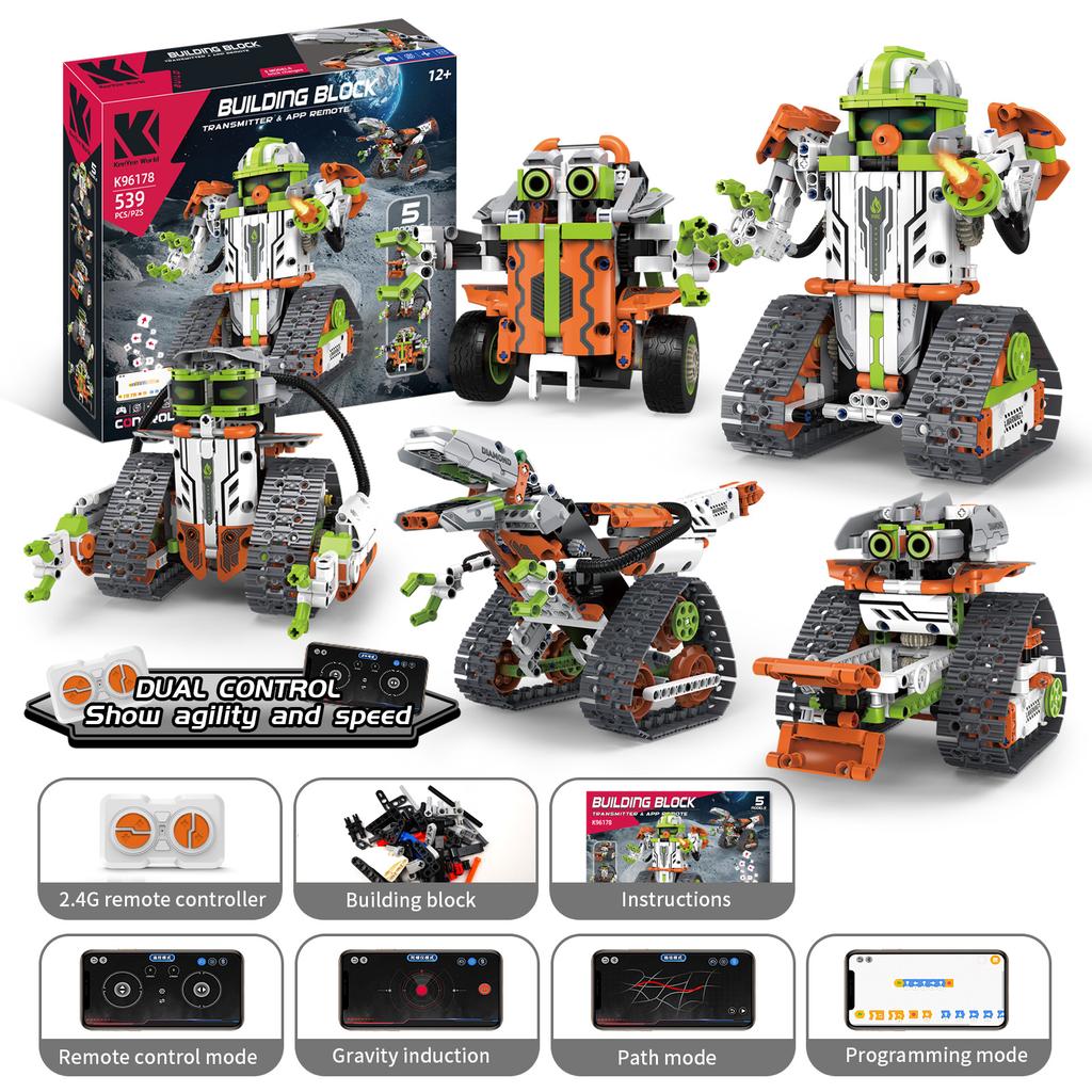 Moc 539Pcs 5 In 1 Creative Electric Rc Jedi Rescue Team Car Robot Assembly Building Blocks Dinosaur Children'S Puzzle Toy Gift