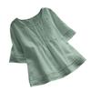 Women's Retro Casual Petticoat Summer Solid Color Cotton Linen Top Half Sleeve Round Neck Splicing Shirt Hollow Top