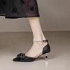Women's Shoes 2025 Summer New  High Heels Bow Silk Thin Heel Shallow Mouth Straight Buckle Strap Pointed Sandals for Women