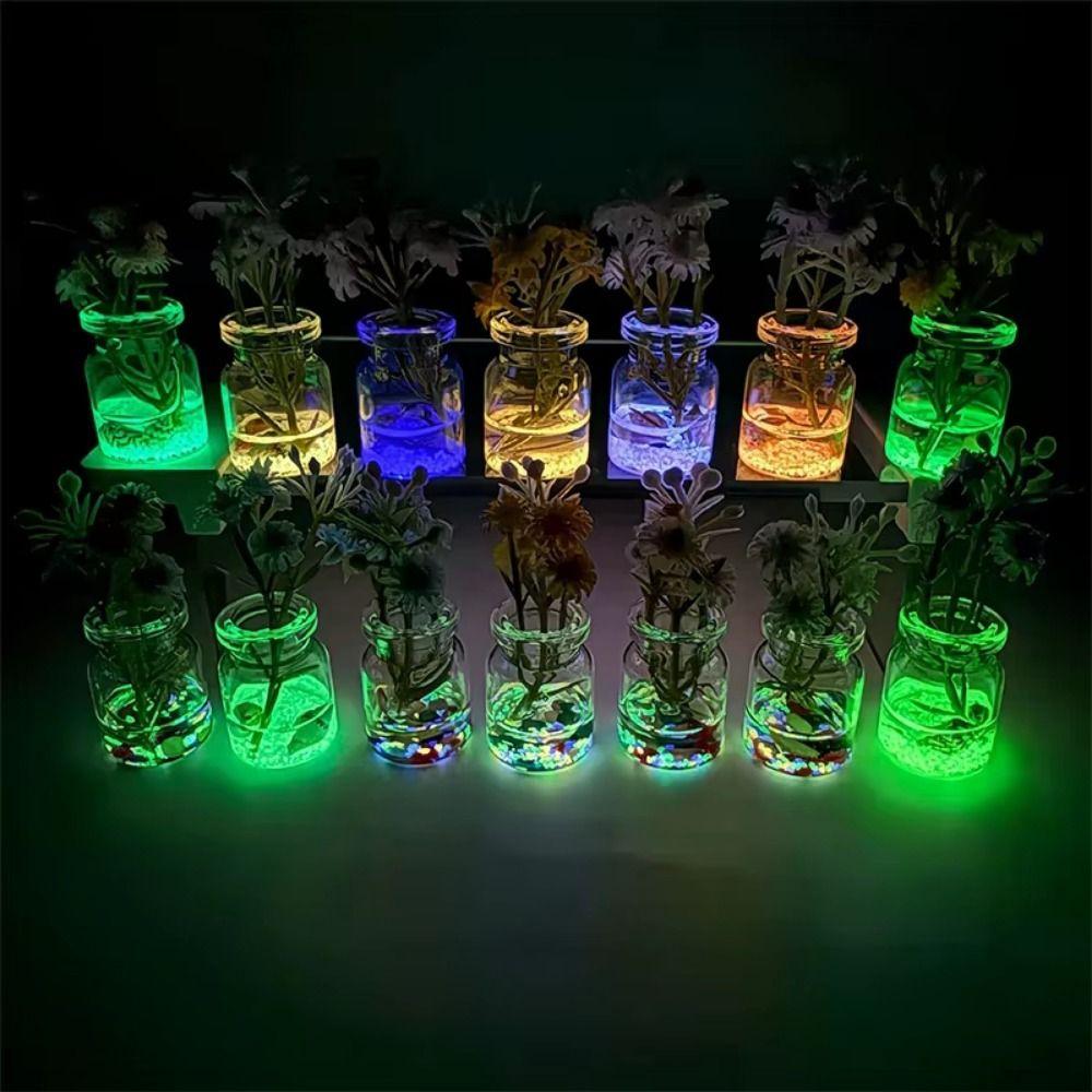 10Pcs Creative Glow-in-the-dark Vase Glass Material Faux Flowers Luminous Small Vase Decorative Random Style