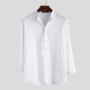 Men's White Linen Blend Henley Shirt Mandarin Collar Long -Sleeve Casual Top Casual Top