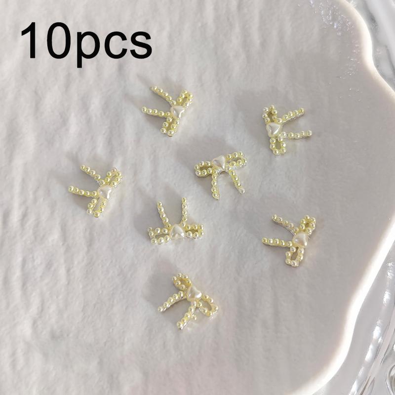 10Pcs Cute Macaron Colored 3D Resin Pearl Bow Nail Art Charms Japanese Preal Bowknot Ribbon Nail Art Decorations For Diy Nails