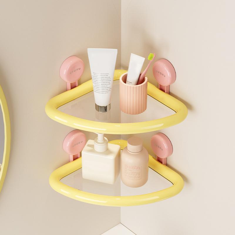 UFORU Dopamine Style Triangle Suction Cup Shelf – No-Drill Bathroom Wall Mount for Shower Gel Organizer