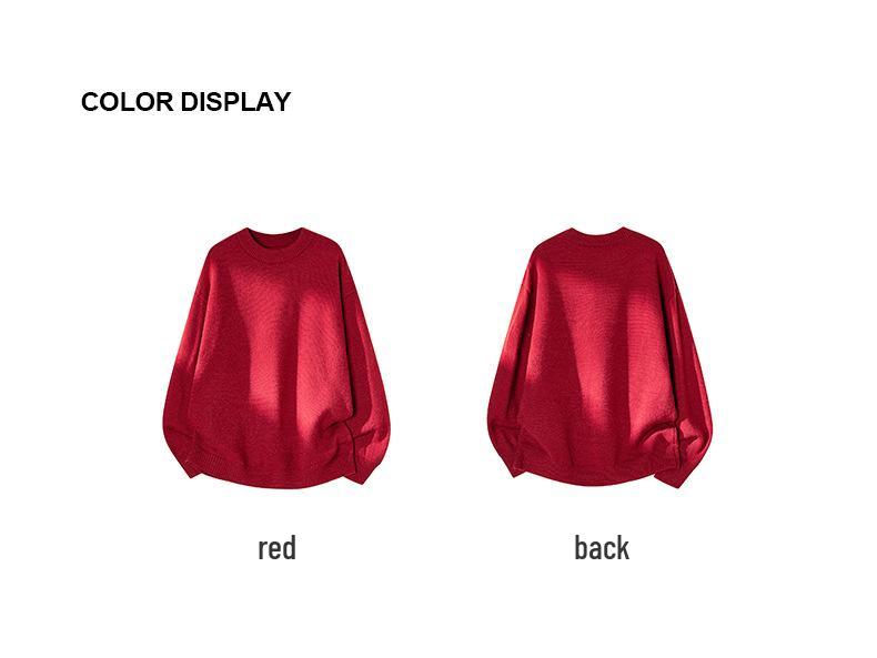 2026 Unisex Red New Year Sweater: Trendy Casual Knitwear with Round Neck for Couples