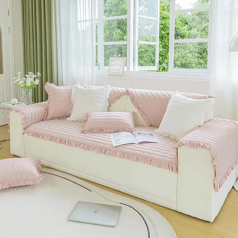 Wooden Ear Edge Pure Color Soft Touch Four Seasons Universal Sofa Cover Back Towel Anti-slip
