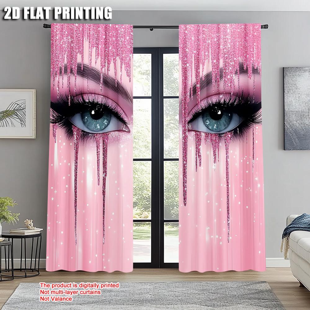 2pcs, Upscale Curtains 2D print Eyelash Printing Versatile 100% Polyester (without rod) Decorations Clearance for Room, Kitchen,