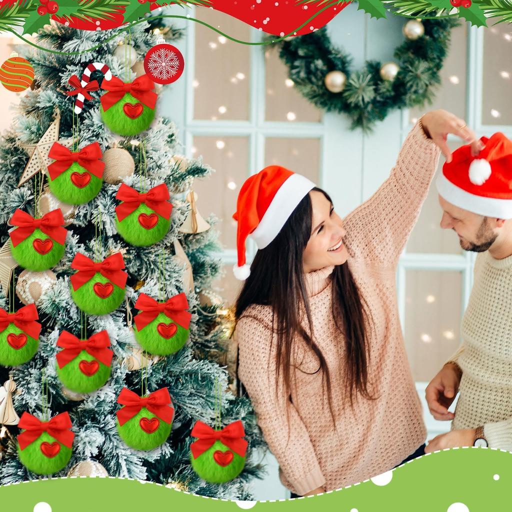 12 PCS Lemon Green Christmas Tree Ball Decorations, Soft Artificial Plush Ball Decorations, Christmas Home Ambiance Decoration