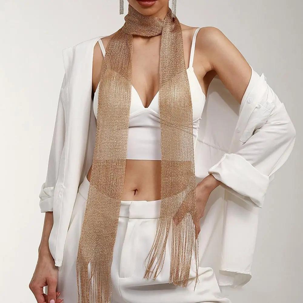 Fashion Lace Tassel Scarf Thin Long Glitter Bright Silk Sunscreen Shawl Shiny Lace Necklace For Women Party Evening Dress Scarf