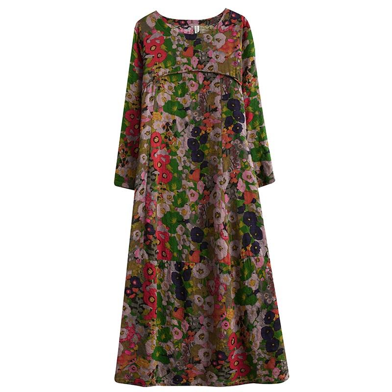 Langermet Plussstørrelse Bomull vintage blomstret ny i kjoler for kvinner avslappet løs vår høst kjole