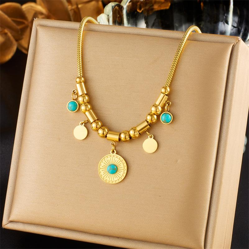 Creative Vintage Ethnic Pearl Heart Diamond Flower Eight-Pointed Star Pendant Necklace