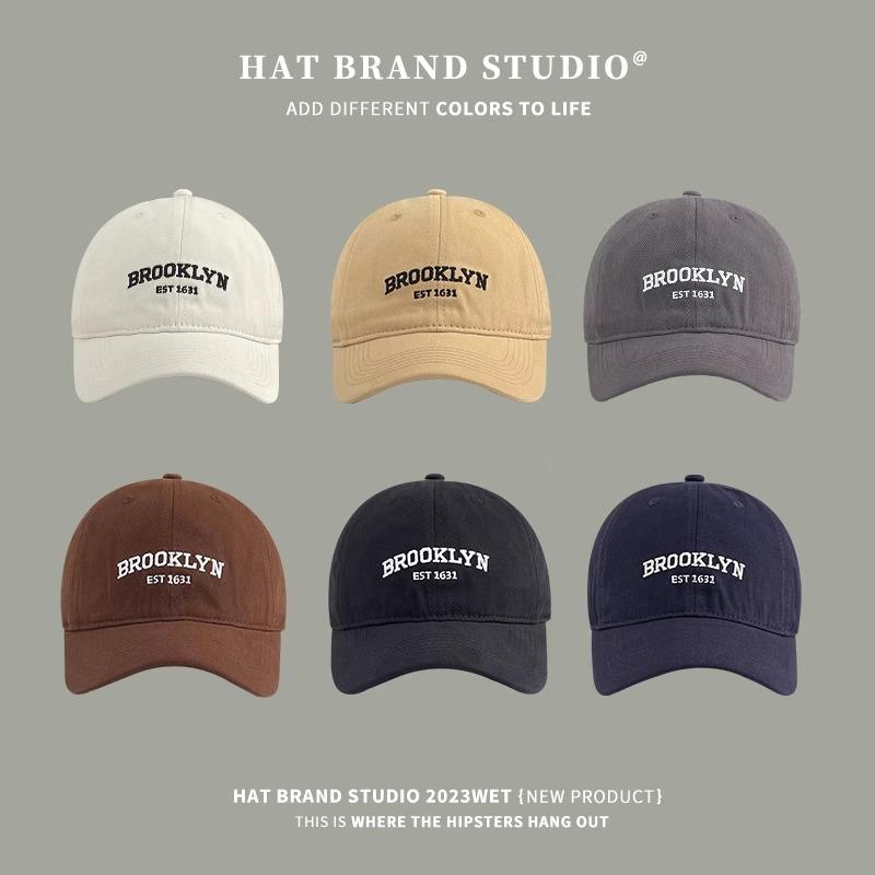 Loose embroidered baseball cap deepened widened face small sunscreen hat women and men BROOKLYN soft top cap