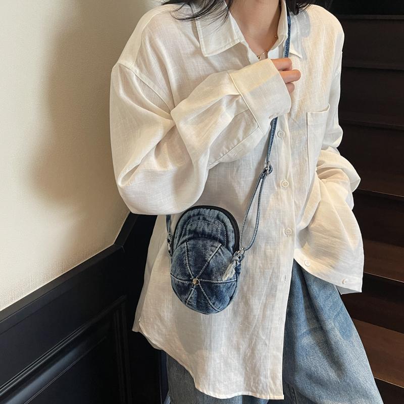 Small Mobile Phone Bag Hat Pattern Women's Shoulder Bag Mini Denim Crossbody Bag Coin Purse