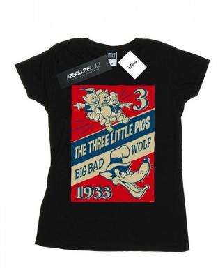 Damen/Damen-Baumwoll-T-Shirt mit drei kleinen Schweinchen und dem großen bösen Wolf