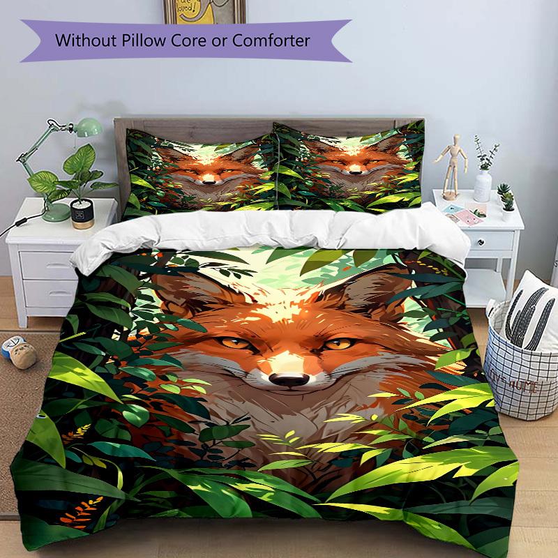 3pcs Fox Print Duvet Cover Set - Machine Washable, Includes 1 Cover and 2 Pillowcases, No Core Included Yy251013001