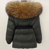 Womens Mid-Length Hooded Down Coat With Real Fox Fur Trim Slim Fit Warm Winter Outerwear Urban Commute Outdoor