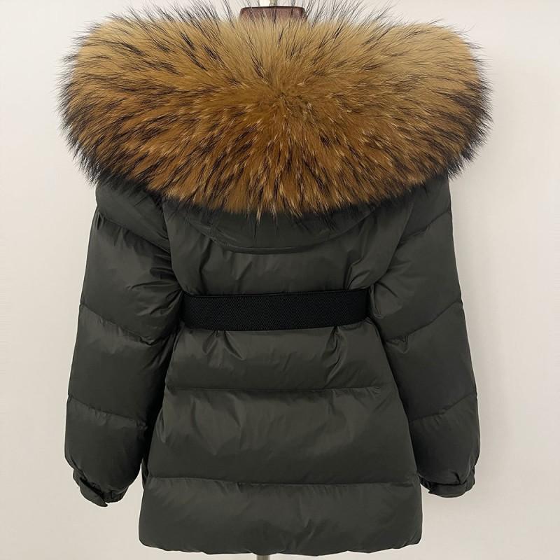 Womens Mid-Length Hooded Down Coat With Real Fox Fur Trim Slim Fit Warm Winter Outerwear Urban Commute Outdoor