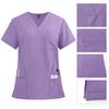Unisex V-Neck Medical Work Scrub Suit with Pockets and Straight-Leg Pants