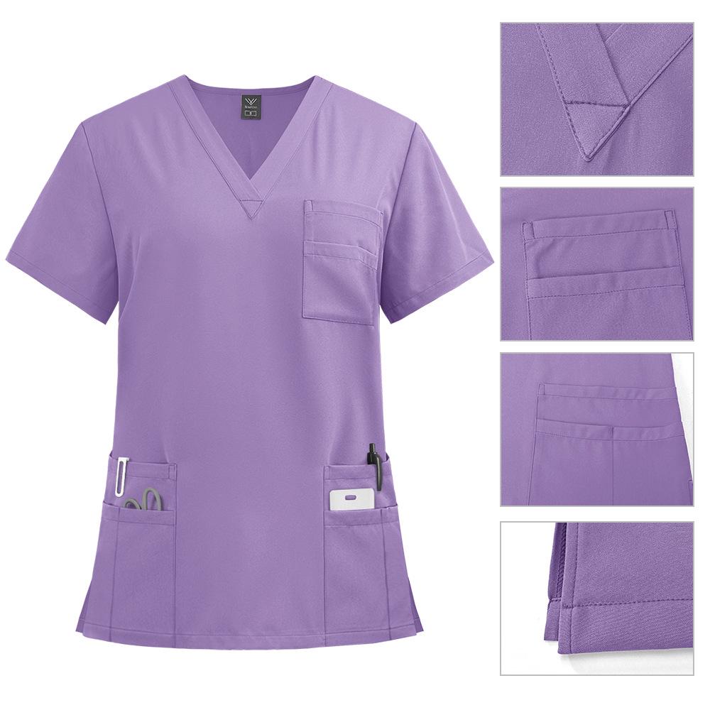 Unisex V-Neck Medical Work Scrub Suit with Pockets and Straight-Leg Pants