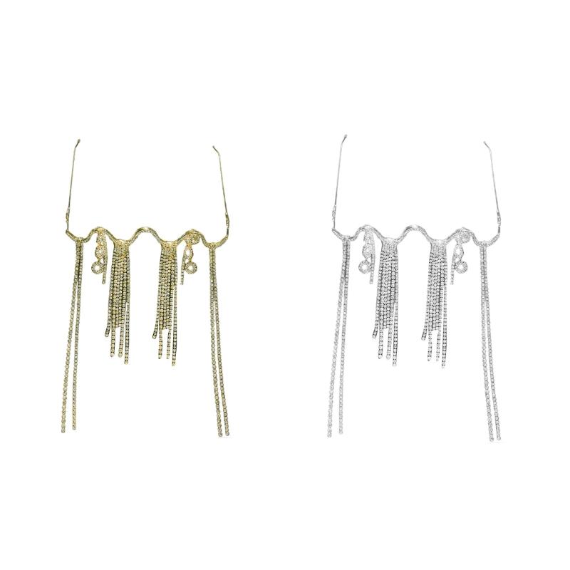 Fringed Rhinestones Eyeglass Frame Aesthetic Face Chain Face Decorative Jewelry No Lens Half Frame Eyewear Women Favor