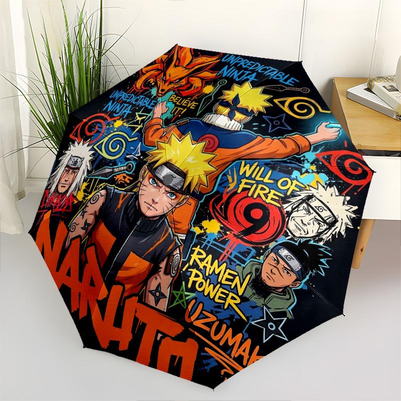 1 PC Automatic Folding Umbrella - Naruto Poster Pattern Portable Foldable Design With 8 Ribs Christmas Birthday Gifts