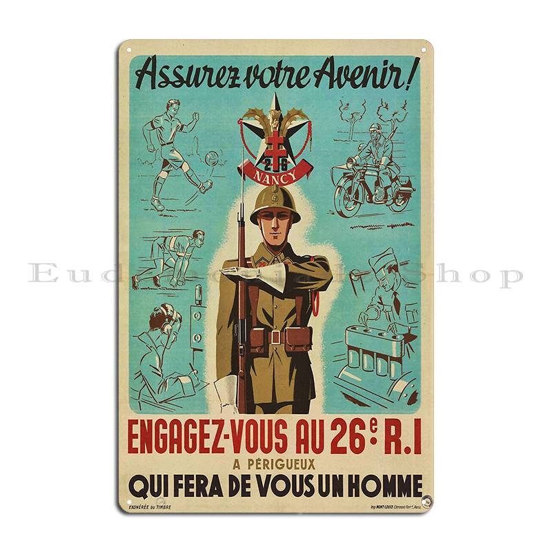 Französische Armee Rekrutierungsplakat 1950er Jahre Man kommt nicht durch Metallschild Designer Wanddeko Dekoration Party Vintage Blechschild Poster