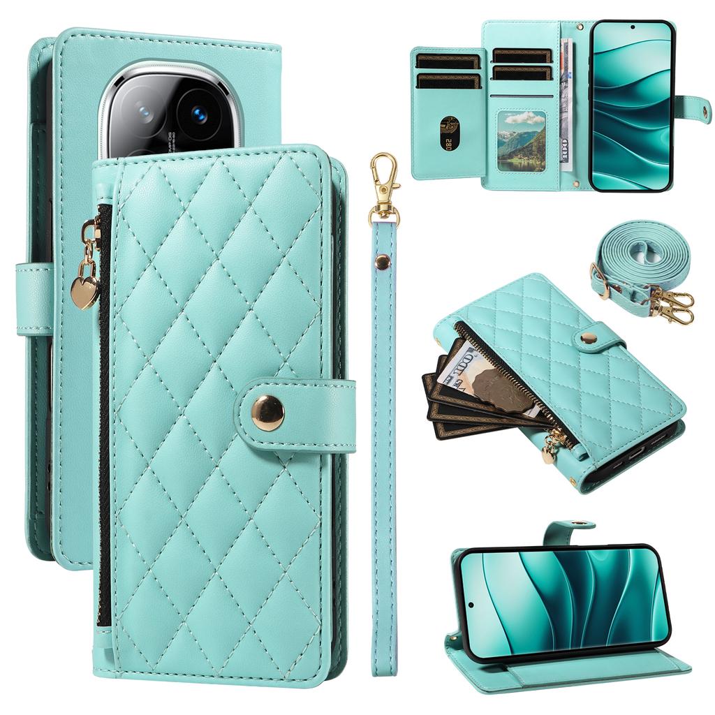 For Xiaomi Redmi Note 14 Pro+ 5G/Xiaomi Poco X7 5G/Xiaomi Redmi Note 14 Pro 5G Wallet Case with Straps,Rhombus Leather Stand Phone Cover