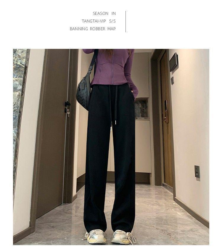 Women's Black Wide-Leg & Narrow Straight-Leg Sweatpants - Spring & Autumn 2025 Collection, Plus Velvet, Casual Banana Style