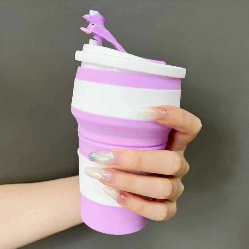 Creative Portable Folding Silicone Coffee Cup with Lid and Custom Logo