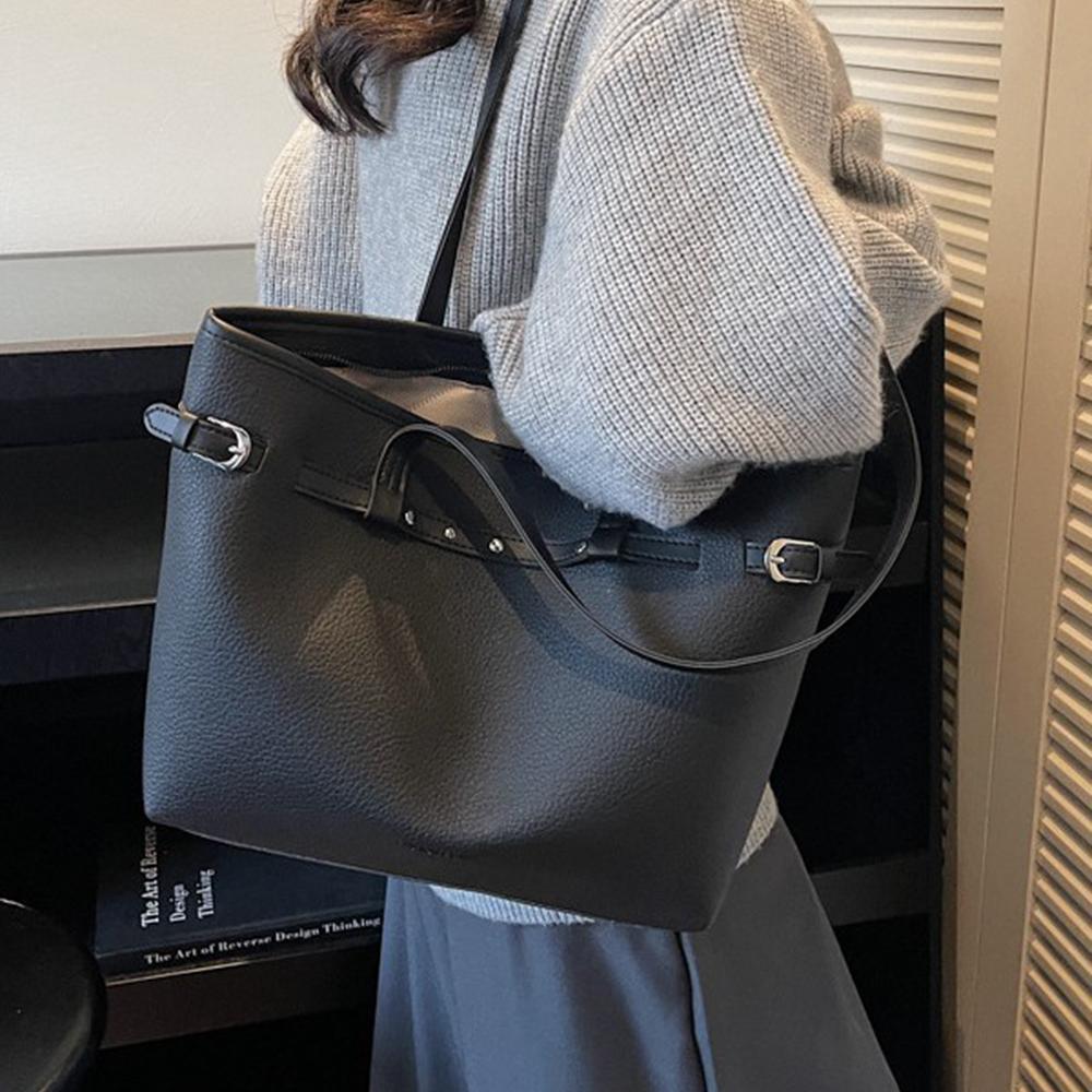 PU Leather Solid Color Large Capacity Tote Bag Casual Style Shoulder Bag Simple Design Hand Carry Purse for Women Use Bags