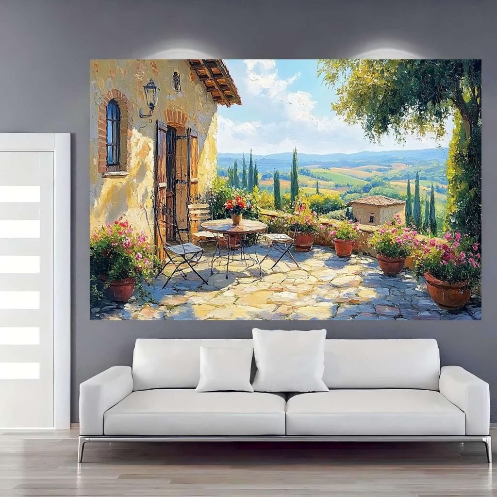 2D Flat Surface 1-piece Tuscan Terrace Photography Backdrop Suitable for Weddings and Birthdays