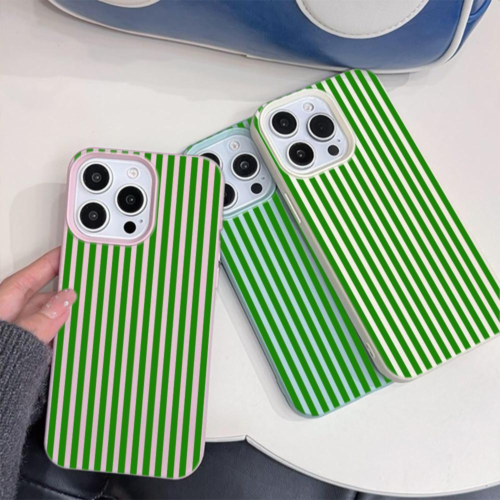 Green Black Stripe Shockproof Phone Case for iPhone 17 17E 16 15 14 13 12 11 Pro Max Y2K Stylish Durable Protective Cover