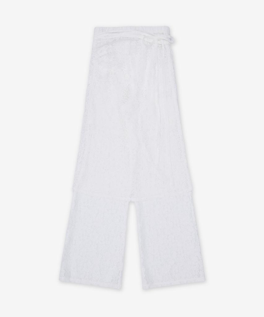 Mejongseupesyeol Side Gather Wrap Lace Skirt Pants - White / 21261465809Wht