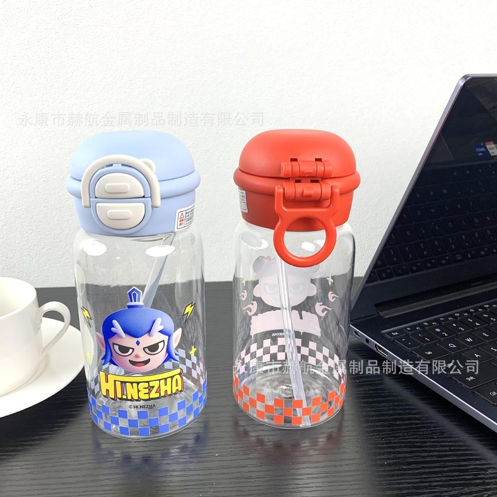 Water Bottle New Nezha Legend Double Drink Plastic Cup High Value Portable Straw Cup Student Children Cute Cartoon Water Cup