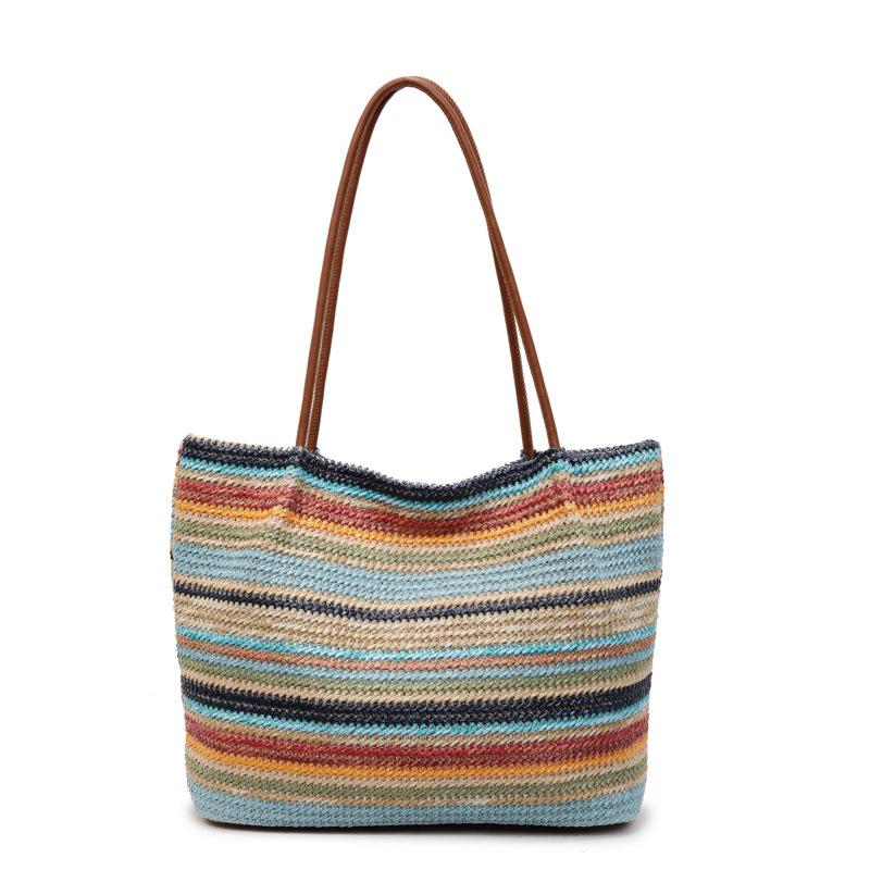 Large Capacity Striped Straw Bag Women's Bag 2025 New Seaside Vacation Wind Woven Tote Bag Casual Shoulder Bag Tide