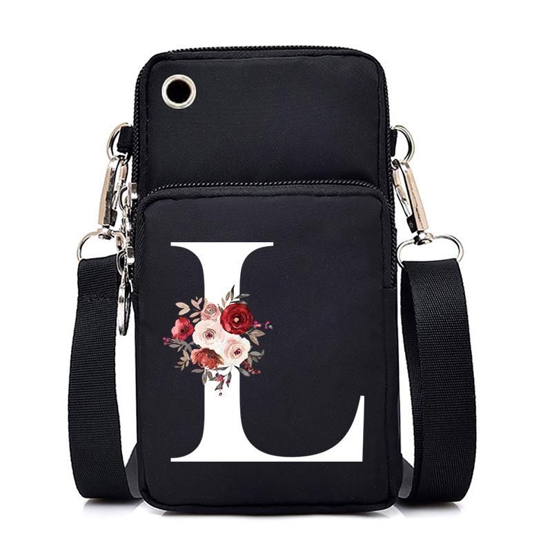 New Letter-printed Black Oblique Span Bag, Mobile Phone Bag, Light To Carry, Vertical Length and Width Change Bag