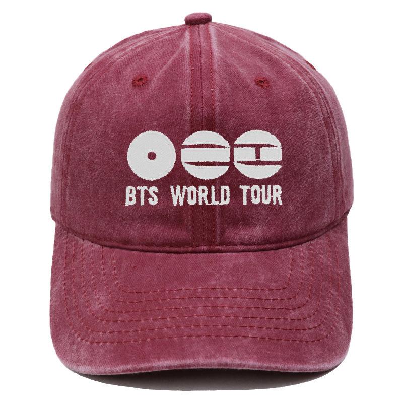 BTS World Tour Embroidered Washed Baseball Cap Retro Casual Unisex Hat