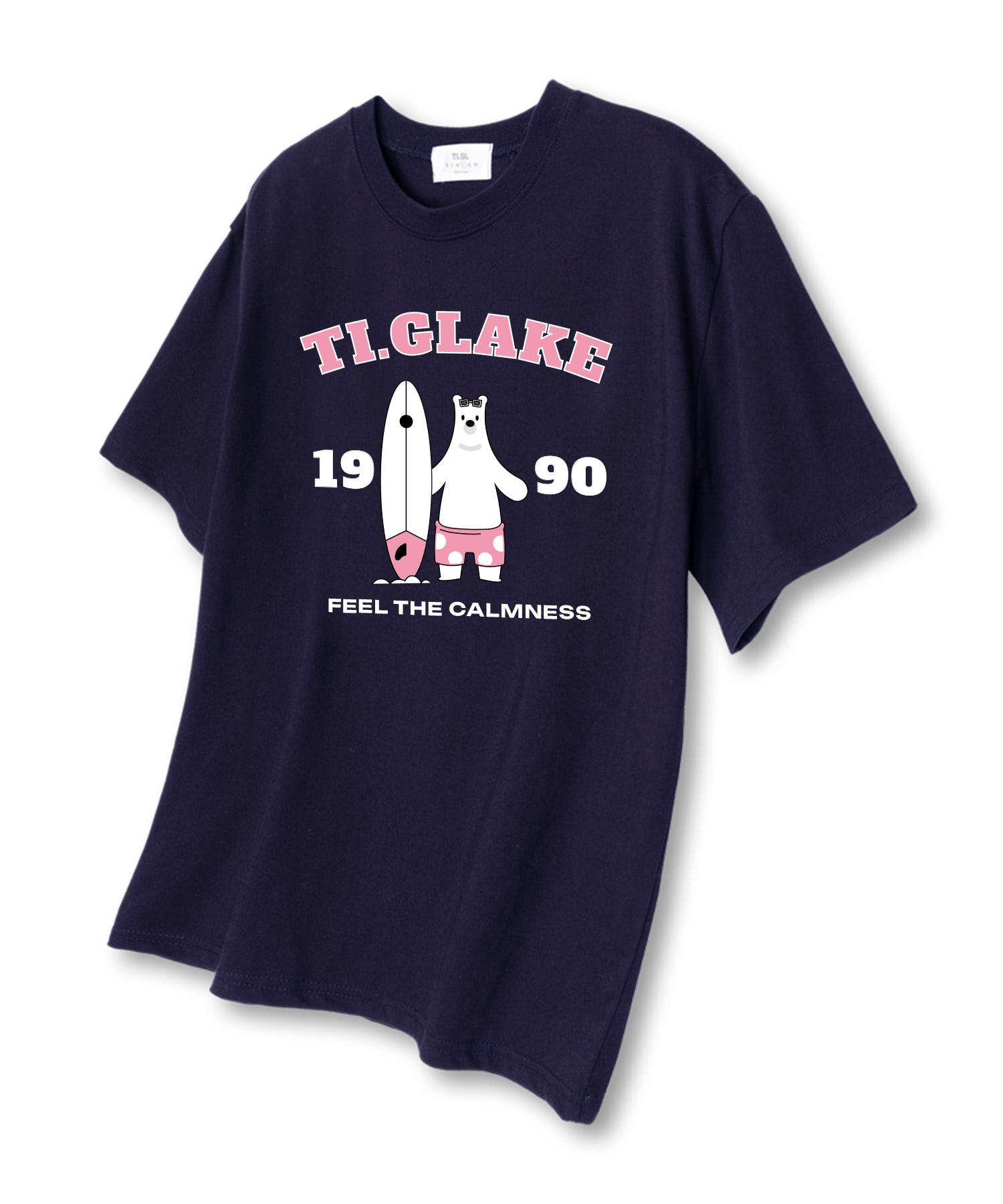 Tee Glake White Bear Oversized Short Sleeve T-Shirt Navy L