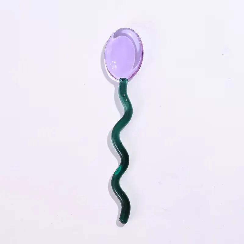 1PC Long Handle Creative Spoons Colorful Transparent Glass Ice Cream Spoon Kitchen Coffee Tea Milk Sugar Mixing Stirring Scoop