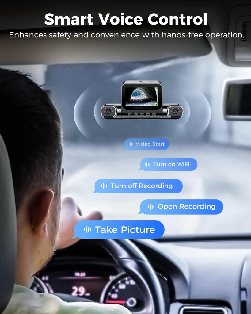 AZDOME 4 kamera Dash Cam 360 graders visning DVR med 128 GB EMMC, 4K foran bak innvendig med GPS WiFi, parkeringsmonitor