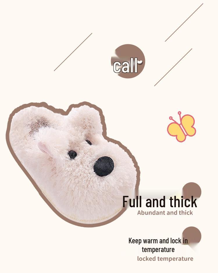 Westie Puppy Cotton Slippers - Girls' Warm Autumn/Winter Indoor Fur Slippers