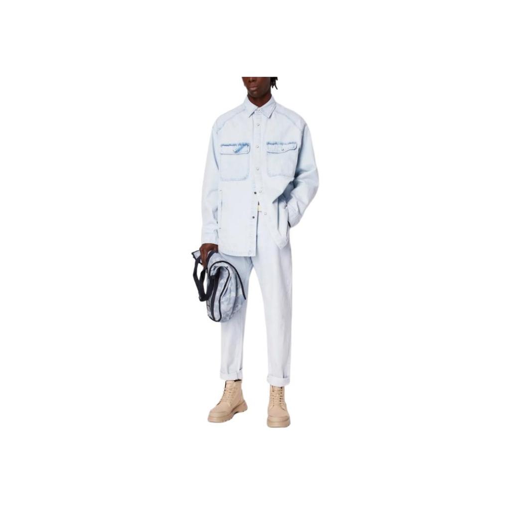Armani Exchange Washed Vintage Effect Button-Down Denim Long Sleeve Shirt Men shirts Light-Blue 3DZCD1-Z1UVZ-1500