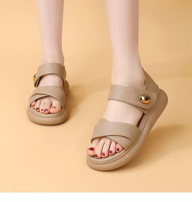 

Босоножки на каблуке-сумке женская летняя обувь на мягкой подошве для повседневной носки, пляжная обувь два способа носки, удобная, нескользящая женская обувь 40 абрикосовый