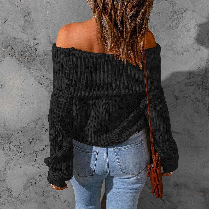 Pull pour femme coupe ample épaules dénudées couleur unie manches longues