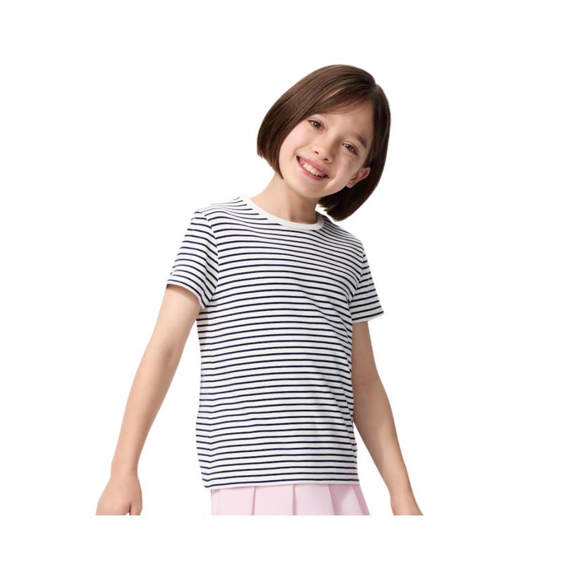 Uniqlo 484065 Girls Rib T-Shirt Border Short Sleeve Red White Kids Japan