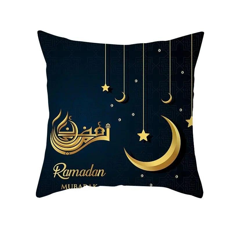 Golden Ramadan Eid Mubarak Moon Mosque Decorative Cushion Cover Islamic Pillow Cover for Sofa Home Car Decoration