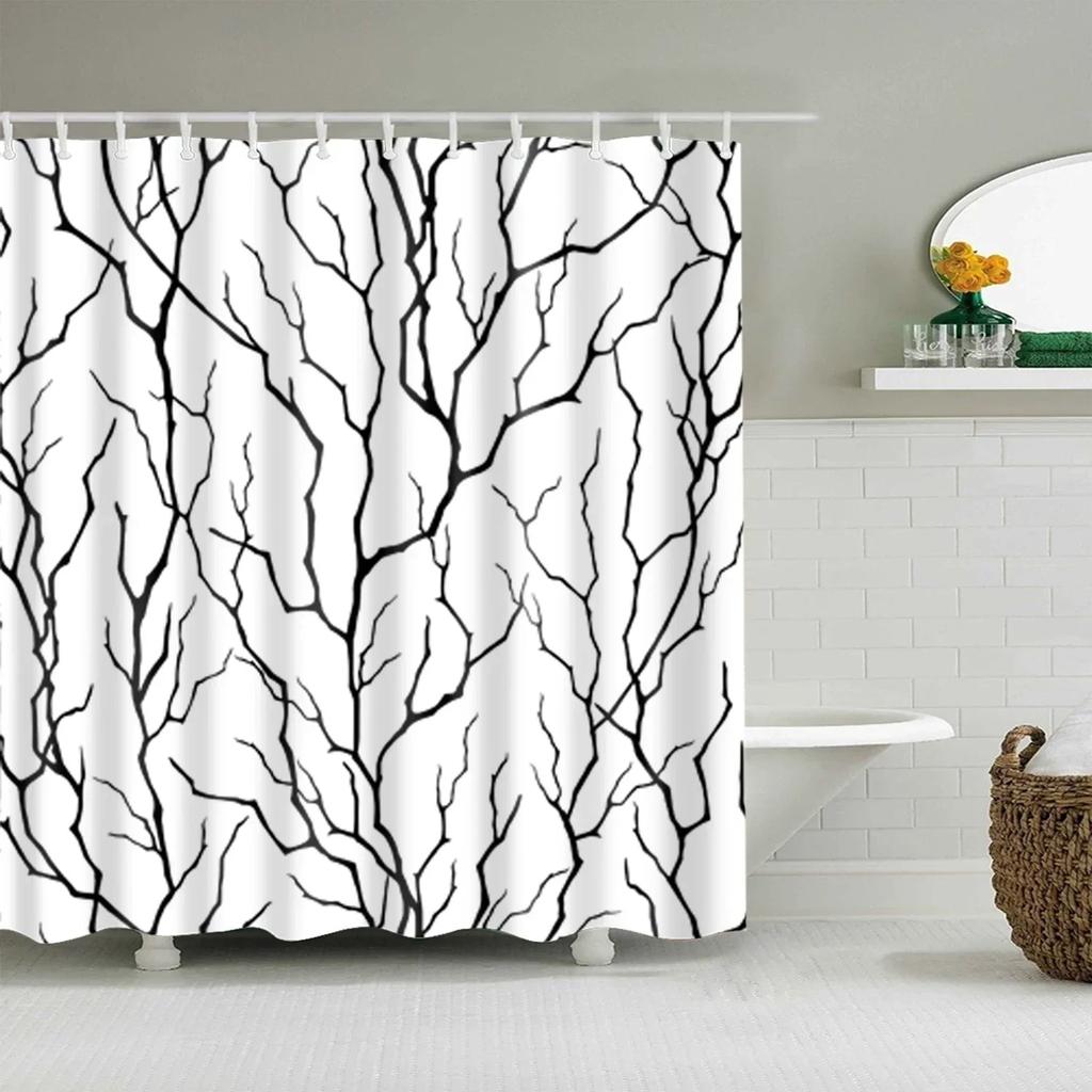 Tropical Green Plant Palm Leaves Bathroom Accessories Set Shower Curtain Bathroom Curtains Waterproof Polyester with Hooks