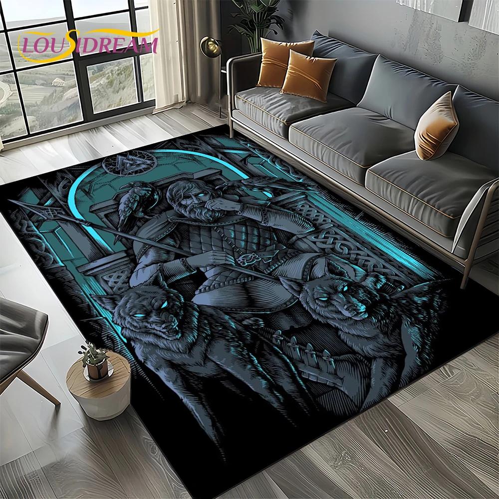 Odin Viking Symbol Valknut Nordic Valhalla Carpet Rug for Living Room Bedroom Home Sofa Decoration,Area Rug Non-slip Floor Mat