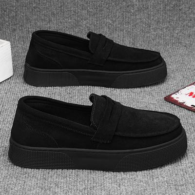 Men's Shoes 2024 New Summer Leather Surface Breathable Beanie Shoes Men's Soft Sole Height Increase One Pedal Non-slip Loafers