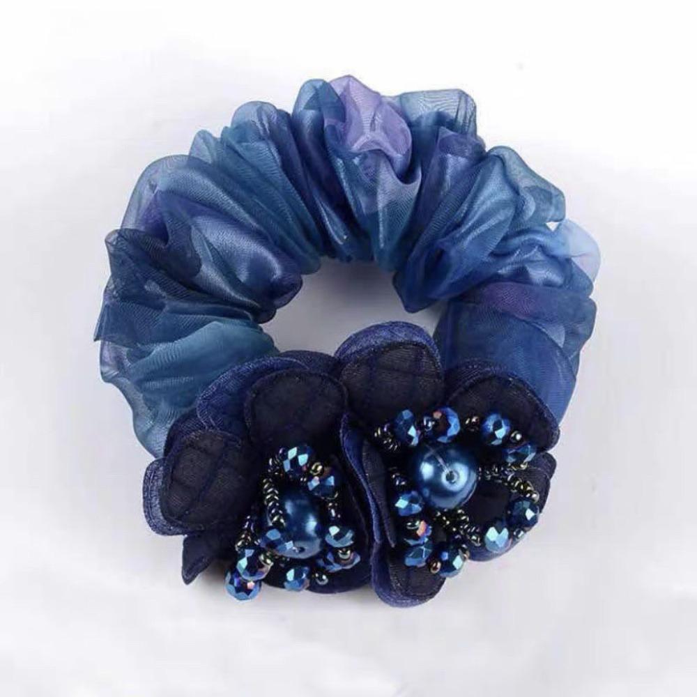 

Роскошные резинки для волос Повседневные резинки для волос Модная резинка с жемчугом и цветком для женщин и девушек синий