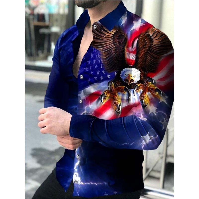 Fashionable Men's Top Shirt Button Lapel Lion Tiger Eagle Animal HD Pattern Soft and Comfortable Material Style